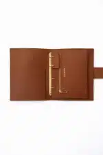 ahverengi hakiki deri cüzdanlı organizer iç görünüm halka mekanizması ve cüzdan modülü