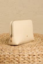 Epure Pouch Krem Deri Makyaj Çantası Cüzdan Özellikli Minimal Tasarım - Görsel 6
